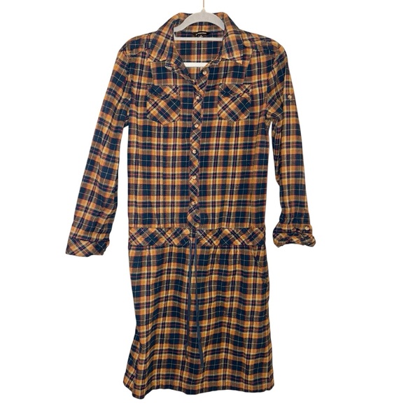 J Peterman plaid shirt dress yellow blue size 8 - Picture 1 of 6